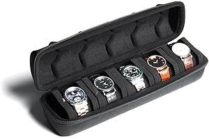 AUKURA Custodia rigida da viaggio per orologi, a 5 scomparti, per uomini e donne, con cuscino anti-movimento