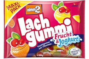 ‎NIMM2 LACHGUMMI nimm2 Lachgummi Frucht und Joghurt – 1 x 376 g Maxi Pack – Fruchtgummis mit Fruchtsaft, Vitaminen und einer Joghurtschicht – Süßigkeit in sechs Geschmacksrichtungen