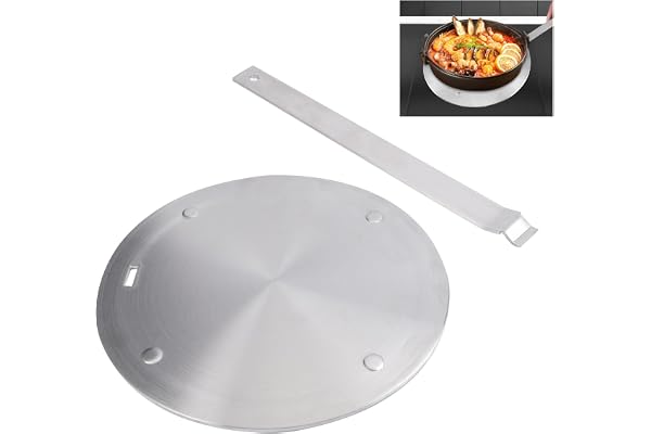 20 cm adapterplatta för induktion, rostfritt stål, adapterplatta för induktionsspis, jämn värmeledning, induktionshäll med avtagbart handtag för magnetisk och icke-magnetisk köksutrustning