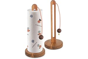 HISDRICUS Porta rotolo da cucina in legno di acacia-Design con ganci e antiscivolo-Perfetto per porta rotolo cucina e porta scottex-Compatibile con rotoli standard e grandi