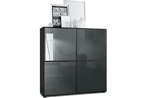 Vladon Highboard Cuba V2 Schrank 104 x 105,5 x 35,5 cm Sideboard mit 8 Fächern, Made in Germany, Korpus in Schwarz matt/Fronten in Grau Hochglanz