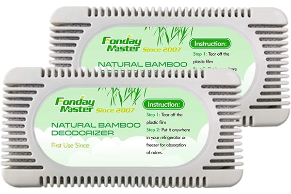 Fonday 2 Pack Refrigerator Deodorizer, Odor Eliminator for Fridges, Freezers, Coolers & Lunch Boxes, Natural Bamboo Activated Charcoal Fridge Deodorizer, More Effective Than Baking Soda