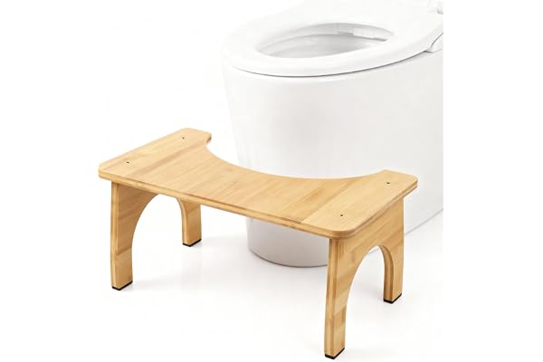Huiguli Naturlig bambu toalettpall, halkfri och ergonomisk badrumspall för vuxna, för att lindra förstoppning och svullnad