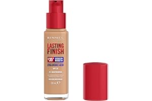 Rimmel London Lasting Finish jusqu'à 35h, 201 Golden Beige, fond de teint, longue tenue, hydratant, formule vegan, couvrance totale, 30 ml