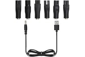 QGH 7-in-1 USB Shaver Charger Cable – 5V Power Cord with 6 Adapter Heads for Hair Clippers, Beard Trimmers, Shavers, Desk Lamps, Purifiers - Ideal for Home & Travel
