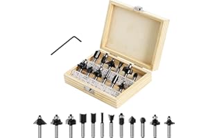 Losxuido 12 Stück Fräser für Oberfräse 6mm Schaft Oberfräse Fräser set Nutfräser Profilfräser Oberfräser Set mit Holzkoffer für Holzbearbeitung (schwarz)