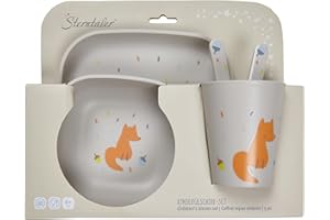 Sterntaler Geschirrset Fuchs Filou - 5-teilig - modische, eckige Form mit Druckmotiv - Teller, Schale, Trinkbecher & Besteck - langlebig & lebensmittelecht - Geschenk-Set für Kinder, lichtgrau