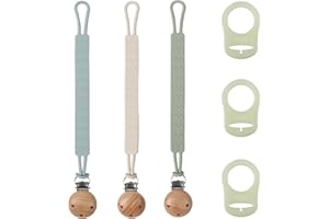 KAHOUI 3 Stück Schnullerkette Silikon, Flexible Schnullerband im Einteiligen Design, Langlebig Schnullerketten mit Schnullerclip Holz und Silikonring für Schnullerkette, für Mädchen und Junge
