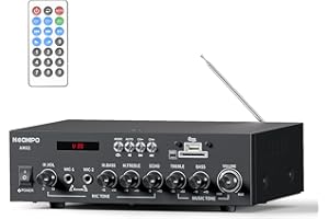 NEOHIPO Bluetooth Amplifier HiFi for Speakers, Stereo Amp, 800W Peak, Bluetooth 5.0, 2.0 Channel, w/USB/SD/RCA/DC/2 MIC/FM Inputs & RCA Outputs, Includes Remote Control, for Garage, Bar, and Karaoke-AM02…