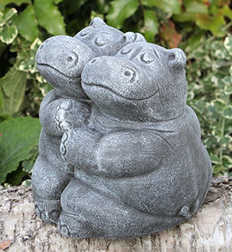 Steinfigur Nilpferdpaar Steinguss Schiefergrau, Figur, Deko, Garten - 3