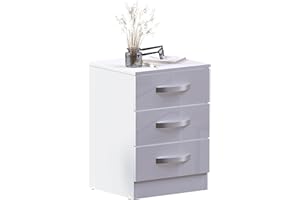 Vida Designs High Gloss 3 Drawer Bedside Rectangular Nightstand Cabinet, White, 36 cm D x 40 cm W x 56 cm H