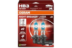 OSRAM NIGHT BREAKER LASER HB3, +150% more brightness, halogen headlight lamp, 9005NL-2HB, 12V, Hanging folding box (2 lamps), white