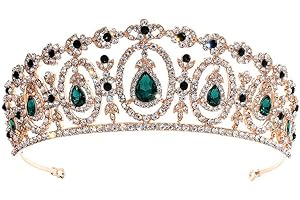 Demarkt Braut Hochzeit Crown Rhinestone-Kristall Dekoration Stirnband Schleier Tiara der Königin Size 15.5cm*5.2cm (Grün)