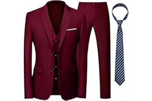 KUDORO Costume Homme 3 Pièces pour Mariage Business Slim Fit Smoking à Deux Boutons Blazer Veste et Pantalon Gilet avec Cravate