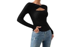 XTBFOOJ Donna Maniche Moda Lunga Camicetta con Sexy Scollo a V Elegante Casual Sottile Elastico Pullover Ampia a Costine Maglieria per Primavera Autunno e Inverno Invernale Basic Pullover vestibilità Slim