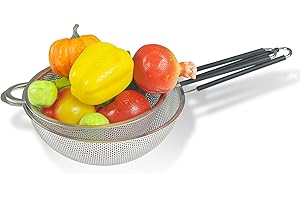 TENTA TENTA KITCHEN Set of 2 Food Strainers Stainless Steel Mesh Strainers Sieves Colander Kitchen Drain Basket with Non-Slip Silicone Handle for Tea Pasta Rice Fruits Vegetable, 8.7" & 7.5" 2 Sizes