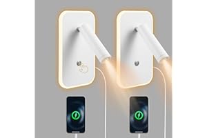 GXPJYCFOB Lampada da Parete a LED, Applique da Lettura sul Comodino, con Porta di Ricarica USB e Type-C, Applique con Regolazione Continua per Camera da Letto, Corridoio, Hotel (Luce Calda 3W+9W)(Bianco 2pcs)