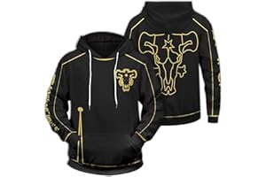 ACSEFIRE Sudadera con Cremallera de Anime Unisex Sudadera con Capucha de Manga Larga Cosplay de Black Clover Jersey Negro con el Emblema del Toro para fanáticos de Asta