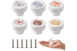 OESSUF 6 PCS Tiradores Madera de Muebles, Pomos Redondos de 35mm con Tornillos, Mango de Madera para el Armario Botón de Puerta Blanca para Niños