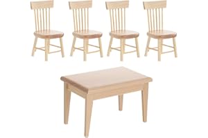 TOYANDONA 5Pcs Puppenhaus Tisch Stuhl Holz Miniatur Esstisch Holz Möbel Set Mini Zubehör für Puppenhaus Fee Garten Requisiten