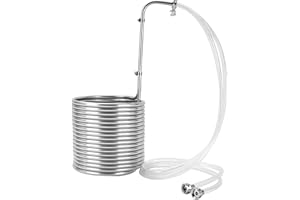 BACOENG Refroidisseur de Moût en Inox 1/2" x 15m, Refroidisseur à Immersion avec 2 x 150 cm Tuyau, Spiral de Refroidissement Rapide pour le Brassage de Bière