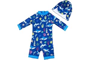 upandfast Costume da Bagno Intero per Bambini con Cappello da Sole UPF 50+ Protezione Solare Muta da Surf per Bambini