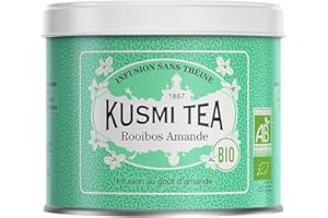 Kusmi Tea - Rooibos Amande - Infusion Bio - Rooibos Issu de l'Agriculture Biologique - Infusion Douce et Onctueuse sans Théine - Boîte Thé Métal 100g - Quantité pour environ 50 Tasses