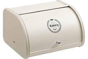 HollyHOME Portapane con Corpo in Acciaio Inossidabile Portapane in Metallo per Cucina Contenitori per Pane con Coperchio Portapane Arrotolabile Facile da Riporre, Crema