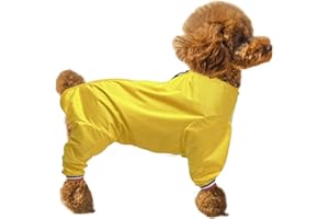 MOREZI Dog full body raincoat, Dogs coats with legs, lightweight waterproof jacket, zipper closure, puppy jumpsuit with leash hole and reflective strip safety - Yellow - Small