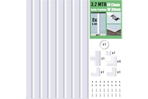 MUDEELA Cable Trunking Kit, 3.2 Meter Concealer, Cable Tidy Cable Raceway, Cable Management Kit for Home Office - 8X L400mm, W30mm H17mm, White