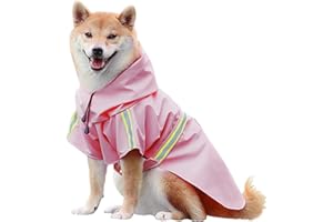 KOOLYOUTH Regenmantel Hund mit Reflexstreifen, Verstellbarer Hunderegenmantel, Wasserdicht Hundemantel, Regenjacke Hund mit Kapuze für Kleine Mittelgroße und Große Hunde (Rosa, XXL)