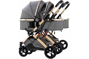 LEIYTFE Cochecito Paraguas Gemelar,Cochecito Infantil Doble,Cochecito Gemelos Side By Side,Silla De Paseo Doble Desmontable Con 2 Asientos Individuales,Cochecito Reversible Paisaje Alto ( Color : Grey )