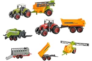 ISO TRADE Farm Coffret Jeu 6 engins agricoles Jouets Enfants tracteurs remorques
