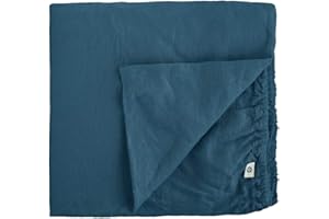 Linen & Cotton Alicia miękkie w dotyku prześcieradło z gumką – 100% len, sprane, petrol blue (150 x 200 cm)