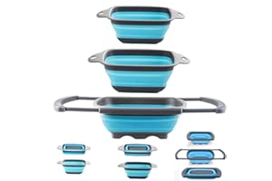 EigPluy Colador plegable de cocina sobre el fregadero, colador de cocina con asas extensibles, colador plegable para drenar frutas, pastas, verduras (3 paquetes, azul)
