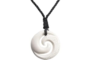 81stgeneration Collana da Uomo in Osso Double Koru con Incisioni | Ciondolo in Osso Intagliato a Mano | Accessorio in Stile Maori | Collane da Surfista a Spirale Rotonda | Collana Hawaiana per Donna