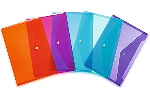 HERMA 20073 - Cartellina portadocumenti, formato A4, trasparente, 5 pezzi, piccole buste con bottone automatico, buste in plastica per scuola, ufficio, viaggio, multicolore