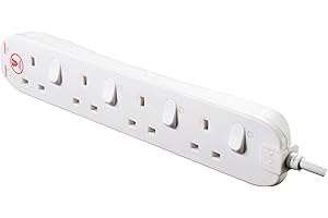 Masterplug SWSRG4210N-MP przedłużacz z ochroną przed przepięciem z czterema gniazdami z pojedynczymi przełącznikami, 2 metry, 36 x 5,5 x 3 cm, biały