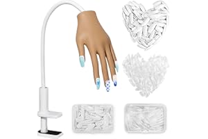 Adonafy Practice Hand for Acrylic Nails - Silicone Nail Practice Hand with 200PCS Nail Tips for Beginners - Flexible Nail Hand Practice Model for Salons Home DIY Nail Art