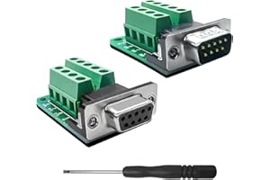 iYueMps Connecteur DB9 Mâle + Femelle Adaptateur DB9 Bornier RS232 D-SUB Série vers Bloc de Port Module sans Soudure avec Coussin Isolant - 1 Paire