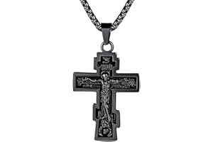 FaithHeart Russian Orthodox Cross Necklace for Men, Personalised Eastern Cross Pendant Crucifix Necklaces Stainless Steel/Gold/Black, Jesus Christ Jewelry Gifts