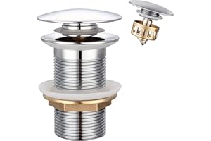 KAMANAN Zestaw odpływowy do umywalki, mosiężny korek do odpływu pop-up, uniwersalny zestaw odpływowy bez przelewu, do umywalki i umywalki (chrom)
