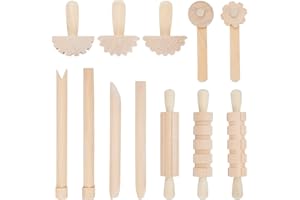 OLYCRAFT 12pièces Set d'outils en Bois pour l'argile Set d'outils en Bois pour la pâte à modeler Set de Rouleaux en Bois Outils pour l'argile et la pâte à modeler pour l'art de l'argile Fournitures