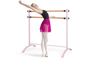 COSTWAY Barre de Danse Classique Double Autoportante pour Enfants Adultes, Barre de Ballet sur Pied 120 cm Hauteur Réglable Ø 38 mm en Bois de Hêtre Pose Libre pour Yoga, Exercice