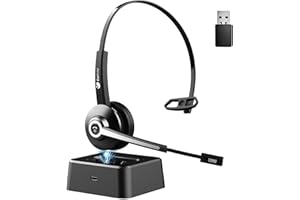 Earbay Wireless Headset, Bluetooth Headset with Microphone V5.2 AI Noise Cancelling&USB Dongle,Bluetooth Headphones with Charging Base for Trucker/Computer/Office/Call Center/Mobile Phone/Skype
