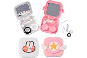 JYJLLM Travel Contact Lens Case with Mirror - Portable 2 Pack Lens Kit with Tweezers & Suction Stick, Mini Holder Box (Pink & White)