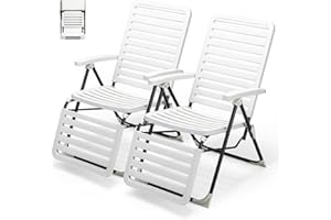 RELAX4LIFE Set of 1/2 Patio Folding Chairs, 7 Positions Adjustable High Back Recliner Sun lounger, Indoor Outdoor Reclining Deck Chair for Picnic Beach Camping (2PCS, Tri-fold, White)