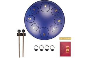 SONARIN Tamburo in Acciaio 8 Note 6 Pollici,Handpan Steel Tongue Drum Strumento a Percussione Steel Pan con Borsa per il Trasporto,2 Bacchette,Libro di Musica,4 Plettri,per Adulti e Bambini(Blu)