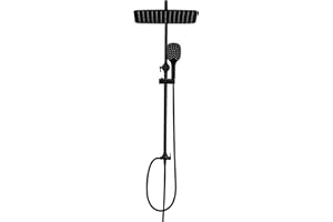 JOHO Colonne Douche Noir sans Robinetterie pour Baignoire Colonne Douche Mural Réglable en Hauteur Système Salle de Bain Set kit de Douche avec Pommeau à Main 3 Jets et Tête de Douche 35 * 25CM
