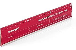 transotype règle à découper PRO, 30 cm de long, règle en aluminium rouge vif, antidérapante, robuste, avec arête de coupe en acier et profilé en aluminium extra large de 50 mm